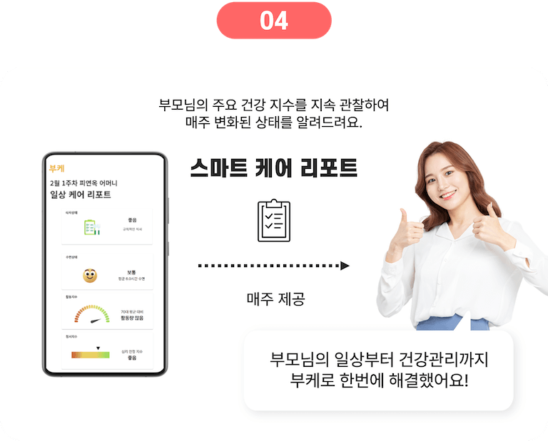 스마트 케어 리포트 예시를 보여주는 화면 이미지